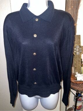 Navy blue Button-Up Knit Cardigan with Gold Buttons